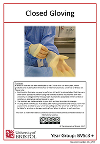 Clinical skills instruction booklet cover page, closed gloving